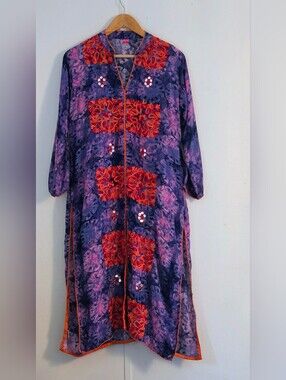 Embroidered Long Tunic in Purple and Orange Made In India 100% Cotton Size 44